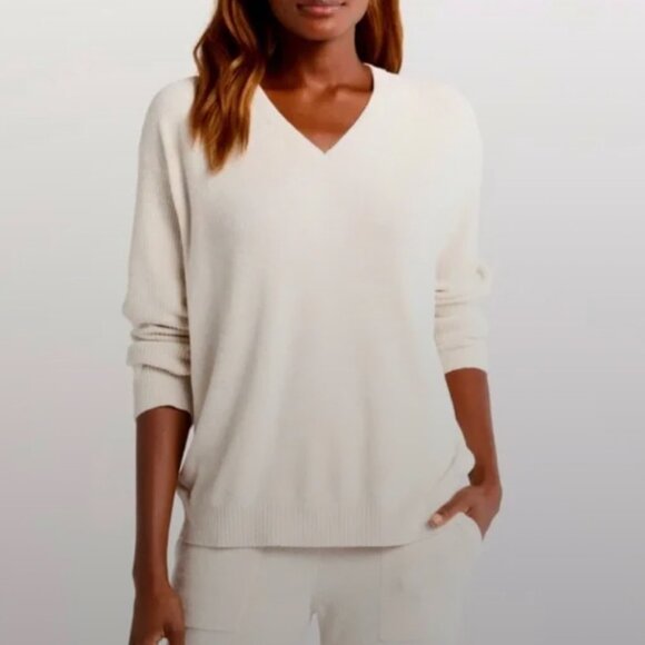 Barefoot Dreams Cozychic Ultra Lite V-Neck Pullover Sweater Size Medium Pearl - Picture 2 of 8